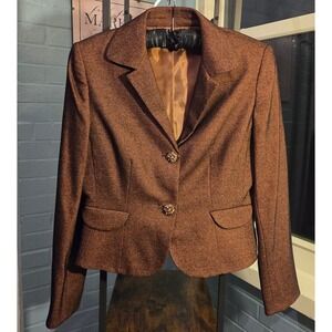 Nipon Boutique Blazer Brown Metallic Threaded‎ Jewel Button Size 4